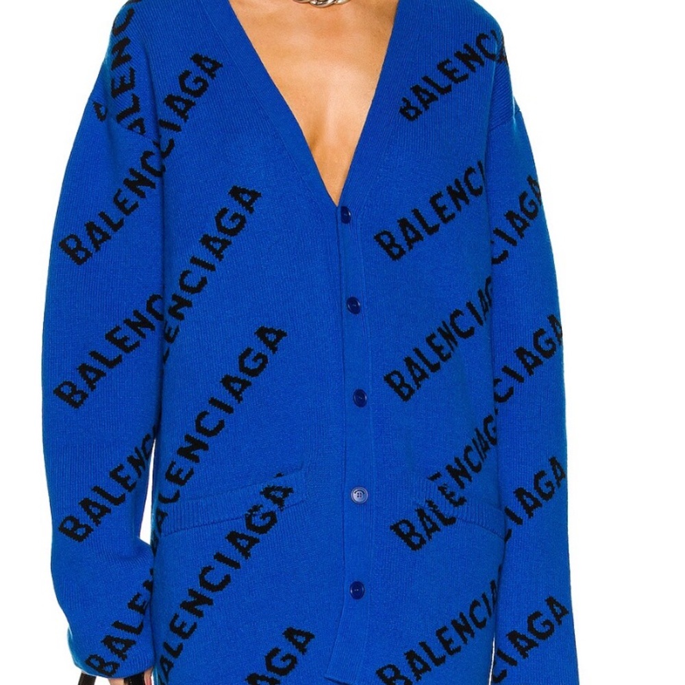Balenciaga Royal Blue Logo Cardigan